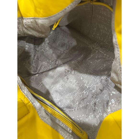 KH Design Pebbled Leather Saffron Yellow Slouchy Messenger Hobo Bag Indie Sleaze - Picture 8 of 13